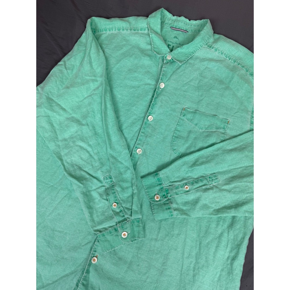 Tommy Bahama Relax Mens XXL Green 100% Linen Long Sleeve Button Up Shirt